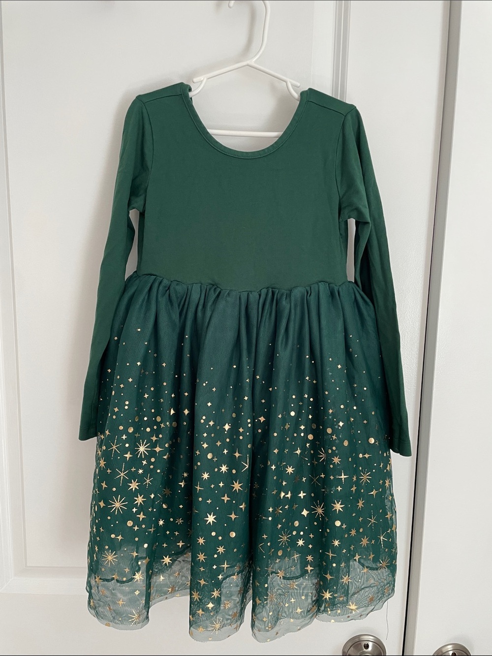 Hanna Andersson Girls Green Long-Sleeve Star Tulle Dress